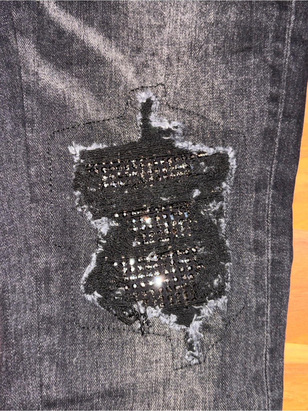 AMIRI Black Skinny Jeans with Rhinestone Lettering - Picture 4 of 7